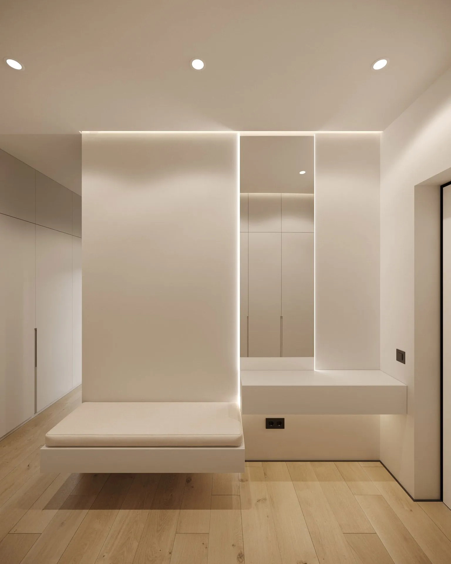 лаконічний дизайн передпокою з місцем для сидіння